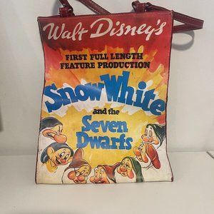 Vintage Walt Disney Red Snow White Seven Dwarfs Movie Poster Vinyl Tote Bag